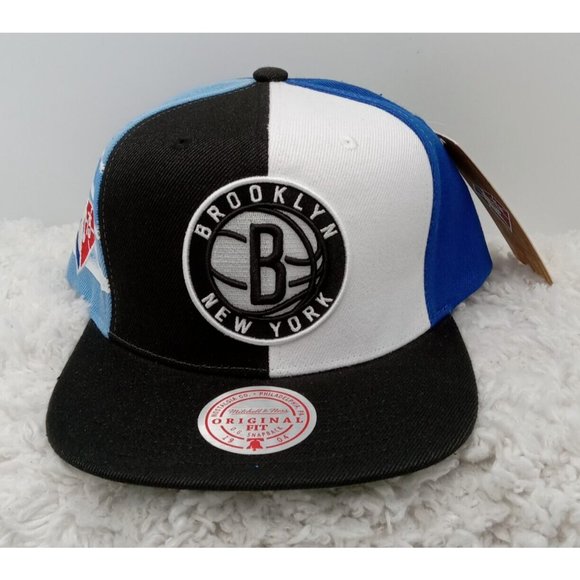 Brooklyn Nets Hat Black White Pinwheel NBA‎ 75th Snapback Retro Mitchell & Ness - Picture 1 of 7